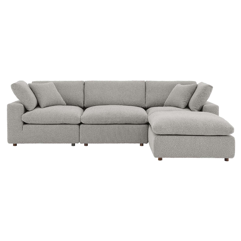 Maklaine 4-Piece Upholstered Boucle Fabric Sectional Sofa in Light Gray