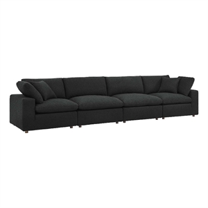 Maklaine 4-Seater Upholstered Boucle Fabric Sectional Sofa in Black