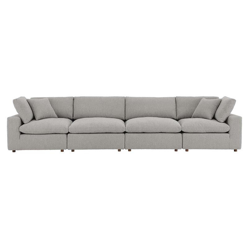 Maklaine 4-Seater Upholstered Boucle Fabric Sectional Sofa in Light Gray