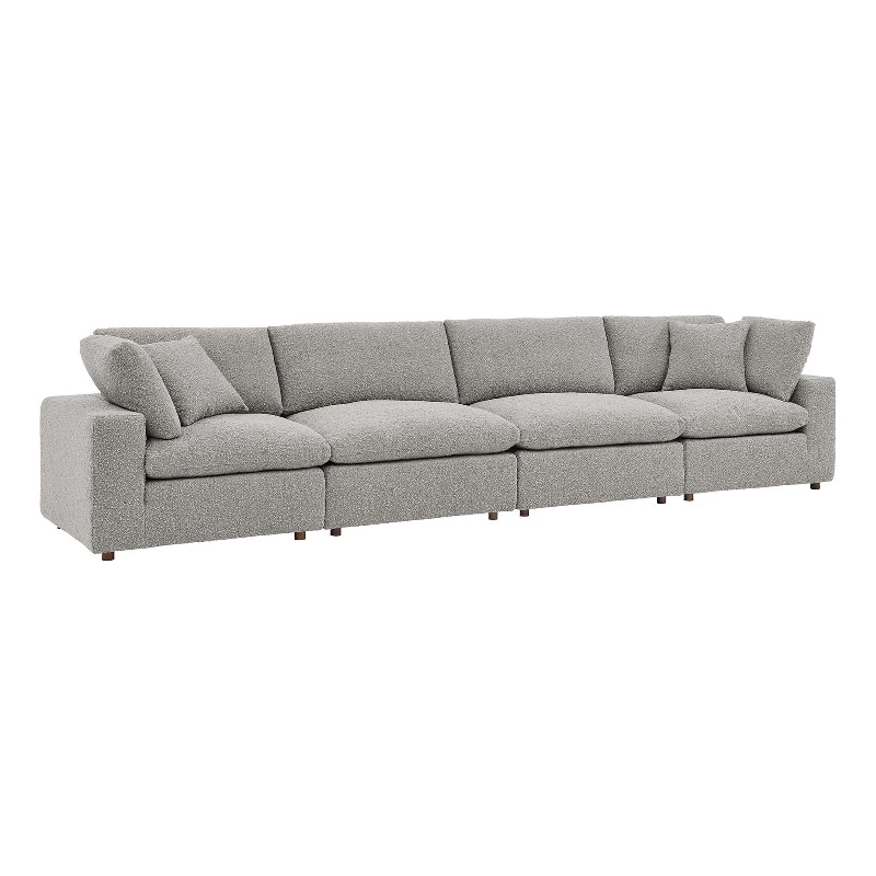 Maklaine 4-Seater Upholstered Boucle Fabric Sectional Sofa in Light Gray