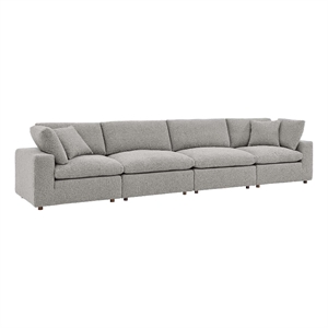 Maklaine 4-Seater Upholstered Boucle Fabric Sectional Sofa in Light Gray