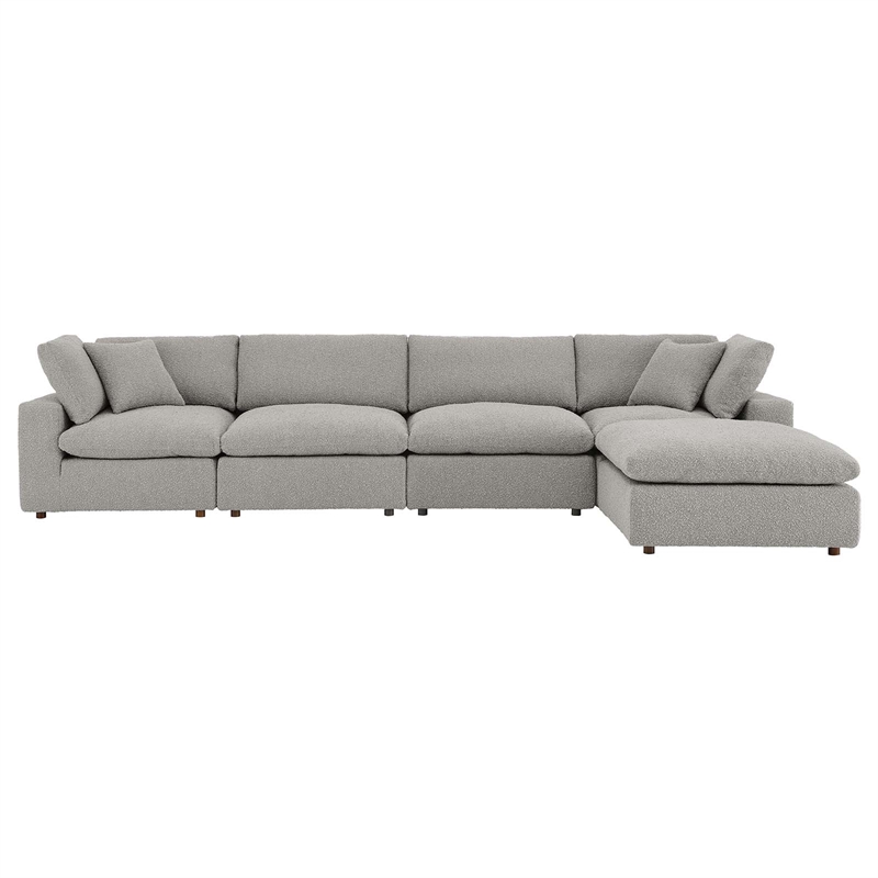 Maklaine 5-Piece Upholstered Boucle Fabric Sectional Sofa in Light Gray