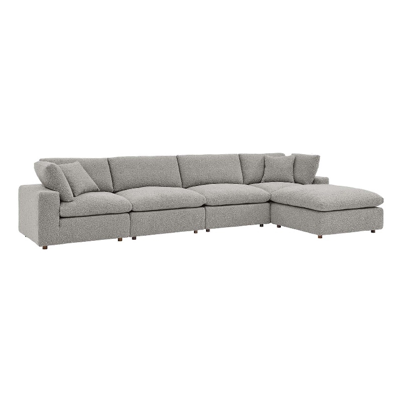 Maklaine 5-Piece Upholstered Boucle Fabric Sectional Sofa in Light Gray