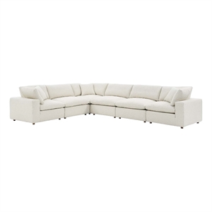 Maklaine 6-Piece Upholstered Fabric & Wood Sectional Sofa in Ivory
