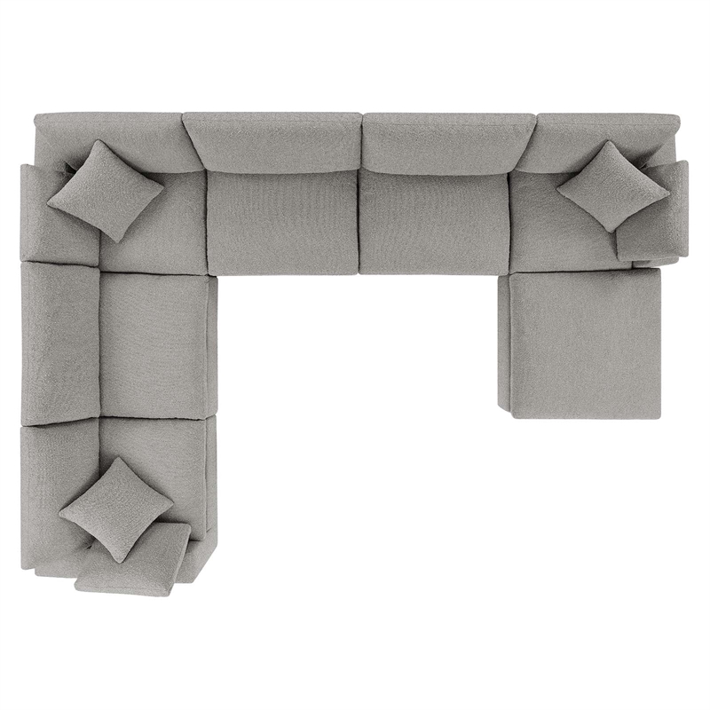Maklaine 7-Piece Upholstered Boucle Fabric Sectional Sofa in Light Gray
