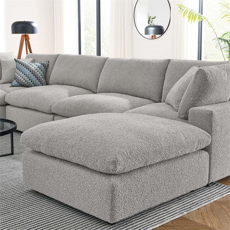Maklaine 7-Piece Upholstered Boucle Fabric Sectional Sofa in Light Gray