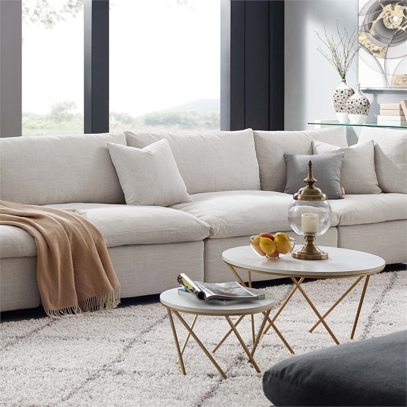 Maklaine Down Filled Overstuffed 3-Piece Armless Sectional Sofa