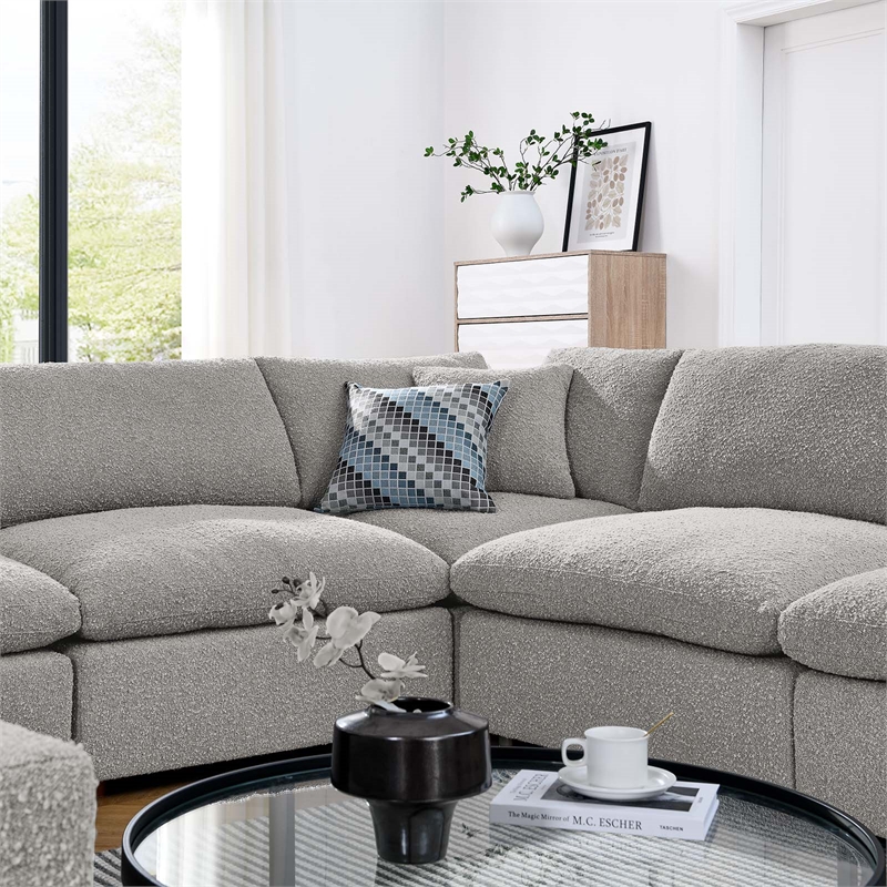 Maklaine 8-Piece Upholstered Boucle Fabric Sectional Sofa in Light Gray