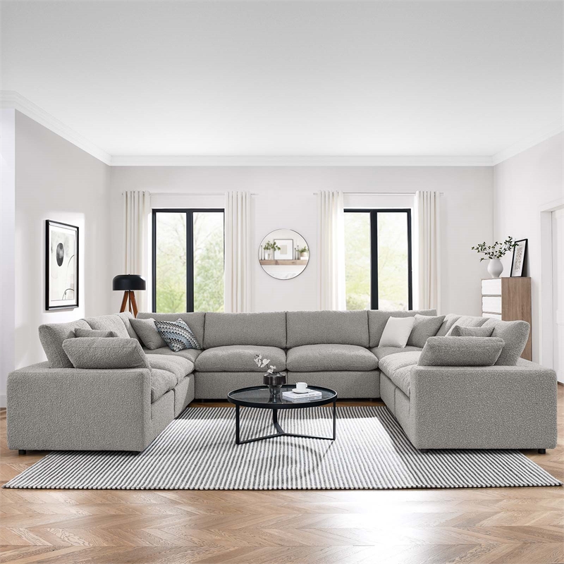 Maklaine 8-Piece Upholstered Boucle Fabric Sectional Sofa in Light Gray