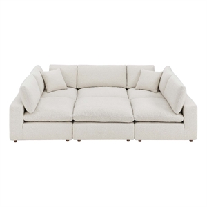 Maklaine 6-Piece Upholstered Wood & Fabric Sectional Sofa in Ivory