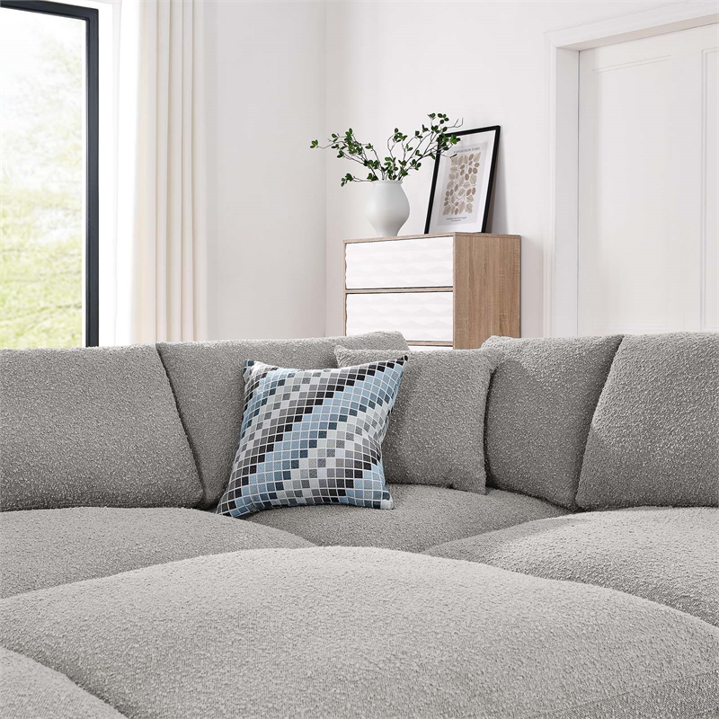 Maklaine 6-Piece Upholstered Wood & Fabric Sectional Sofa in Light Gray