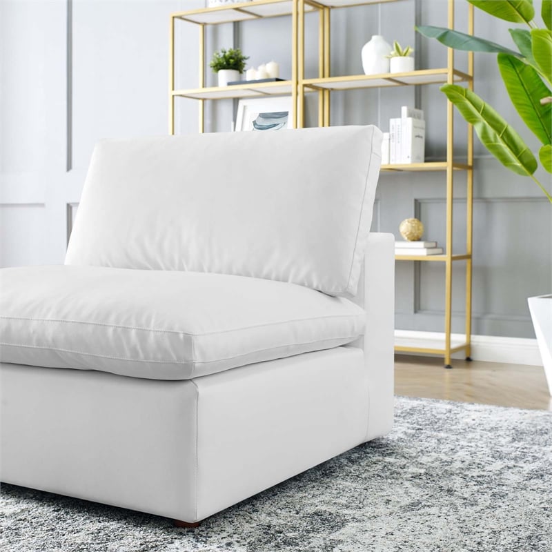 Maklaine Down Filled Overstuffed Faux Leather Armless Chair in White