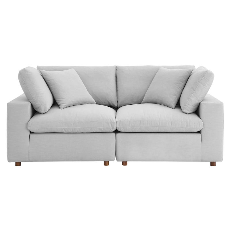Maklaine 2-Piece Fabric Down Filled Sectional Sofa in Light Gray