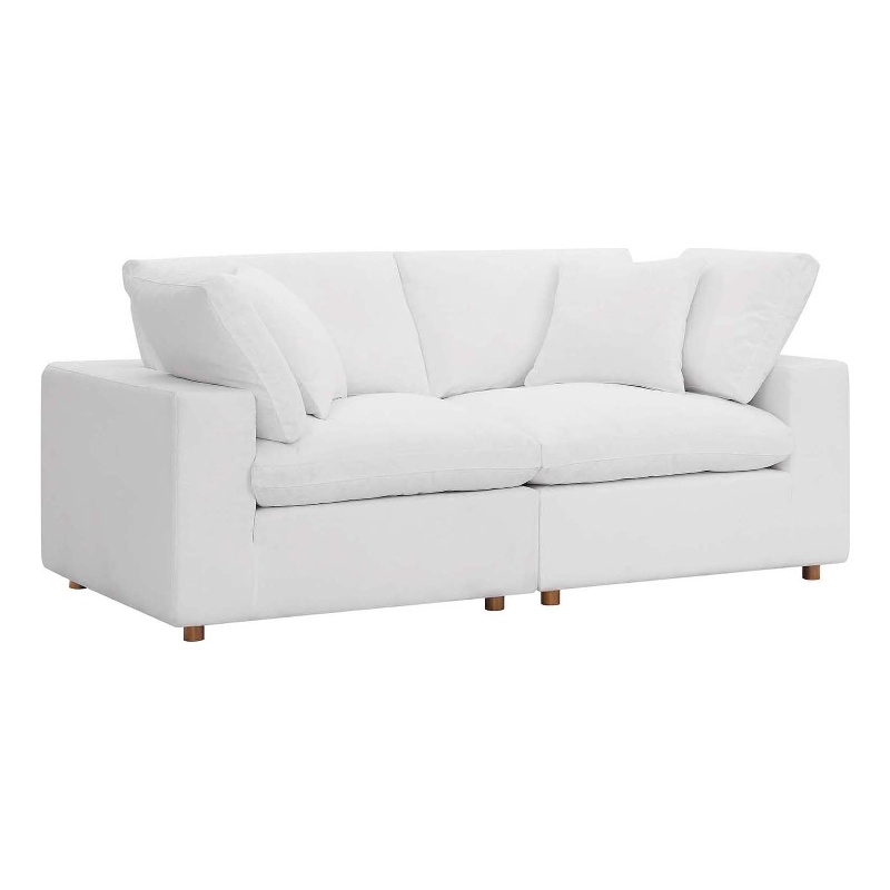 Maklaine 2-Piece Fabric Down Filled Sectional Sofa in Pure White