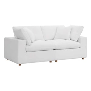Maklaine 2-Piece Fabric Down Filled Sectional Sofa in Pure White