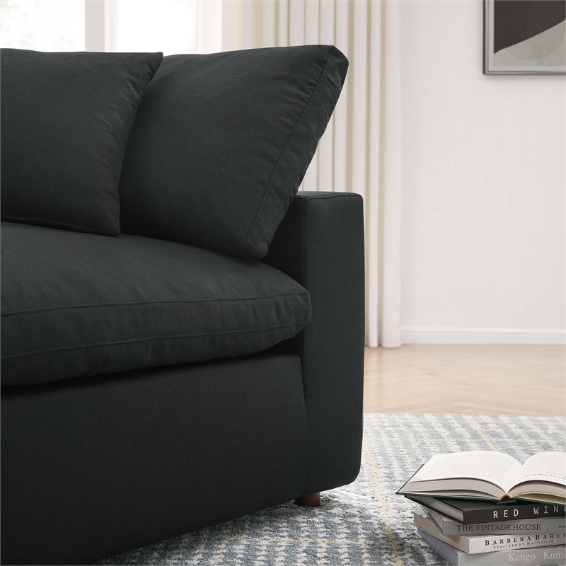 Maklaine Contemporary 3-Piece Fabric Down Filled Sectional Sofa in Black