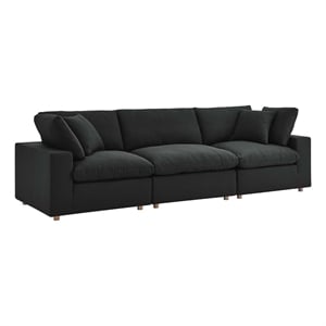 Maklaine Contemporary 3-Piece Fabric Down Filled Sectional Sofa in Black