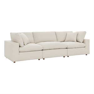 Maklaine 3-Piece Fabric Down Filled Sectional Sofa in Light Beige