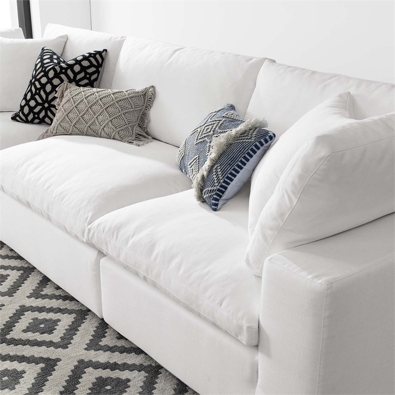 Maklaine 3-Piece Fabric Down Filled Sectional Sofa in Pure White