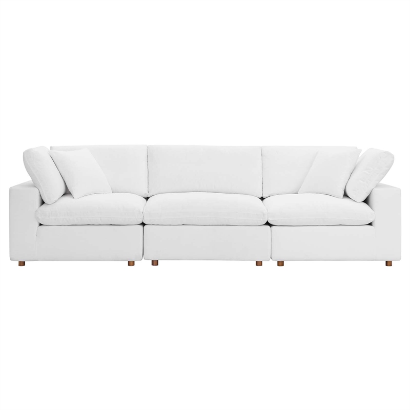 Maklaine 3-Piece Fabric Down Filled Sectional Sofa in Pure White