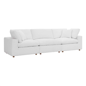 Maklaine 3-Piece Fabric Down Filled Sectional Sofa in Pure White