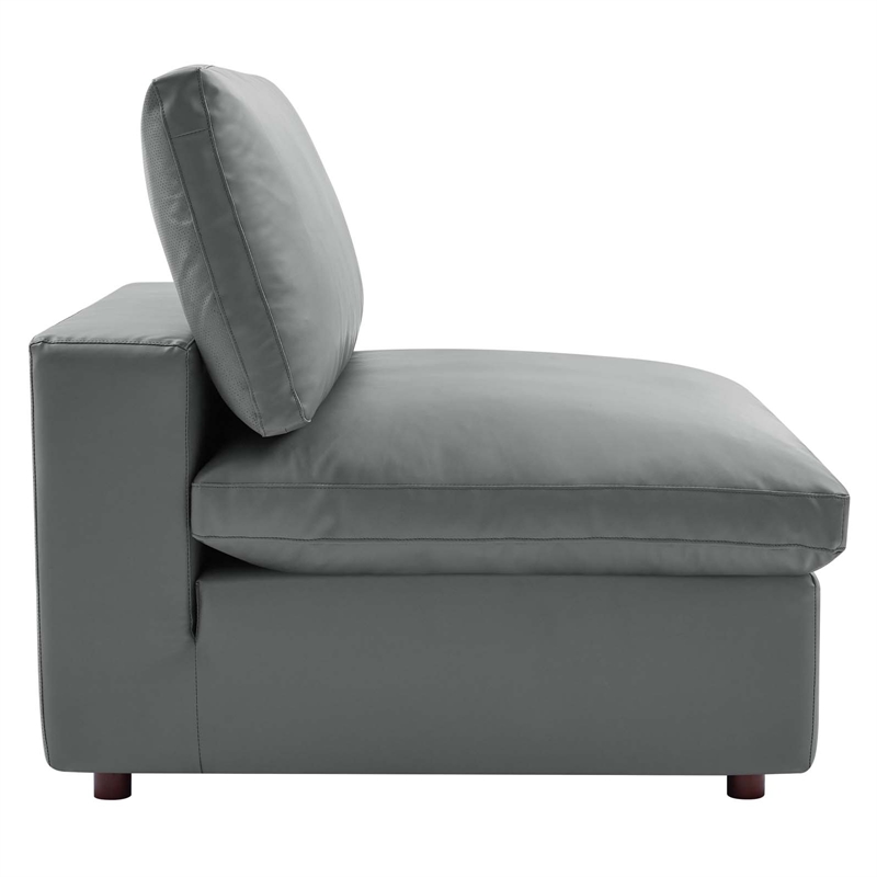 Maklaine 4-Seater Down Filled Overstuffed Faux Leather Sofa in Gray