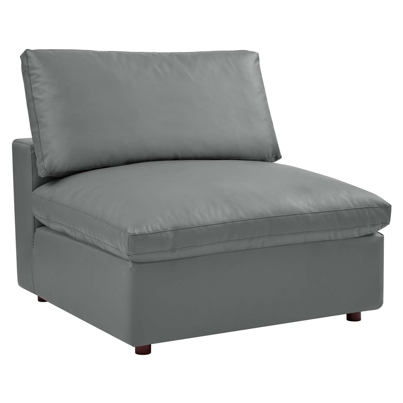 Maklaine 3-Seater Down Filled Overstuffed Faux Leather Sofa in Gray