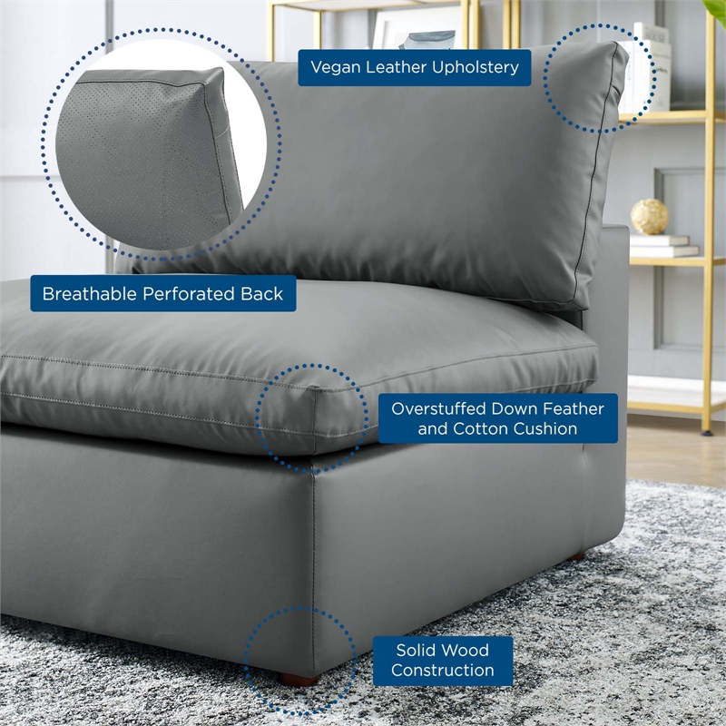 Maklaine Down Filled Overstuffed Faux Leather Armless Chair in Gray
