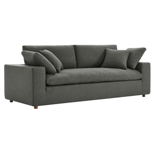 Maklaine Contemporary Upholstered Fabric and Wood Sofa in Gray