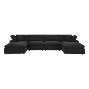 Maklaine 6-Piece Upholstered Boucle Fabric Sectional Sofa in Black