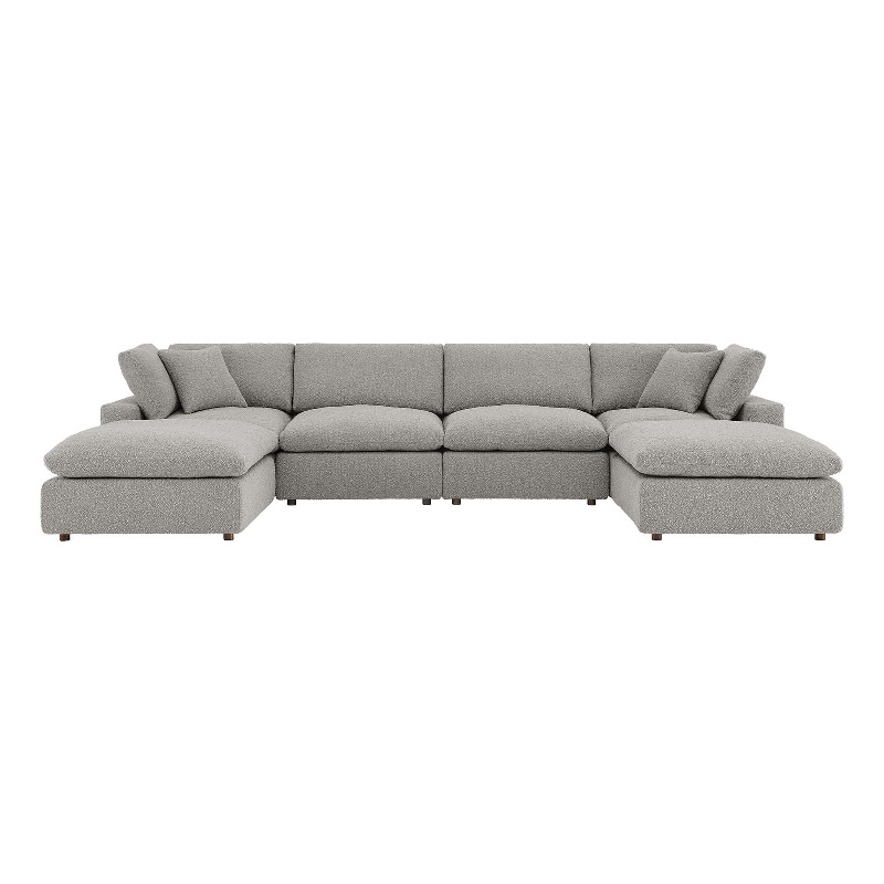 Maklaine 6-Piece Upholstered Boucle Fabric Sectional Sofa in Light Gray