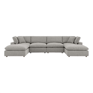 Maklaine 6-Piece Upholstered Boucle Fabric Sectional Sofa in Light Gray