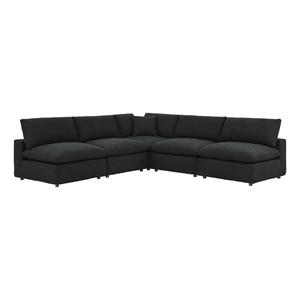 Maklaine 5-Piece Upholstered Modern Fabric Sectional Sofa in Black