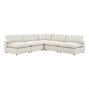 Maklaine 5-Piece Upholstered Modern Fabric Sectional Sofa in Ivory