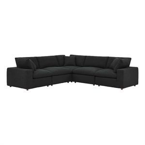 Maklaine 5-Piece Upholstered Fabric & Wood Sectional Sofa in Black