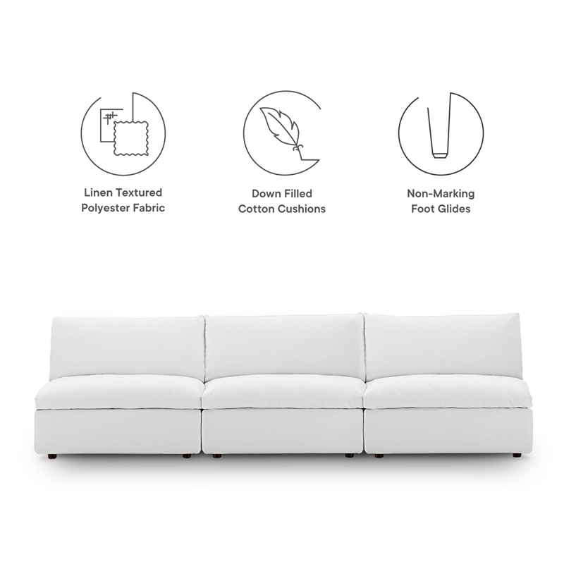 Maklaine Contemporary Polyester Fabric Armless Sectional Sofa in White