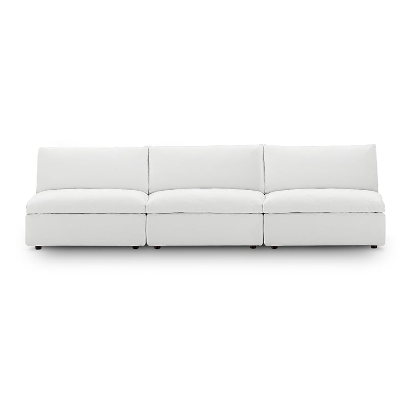 Maklaine Contemporary Polyester Fabric Armless Sectional Sofa in White