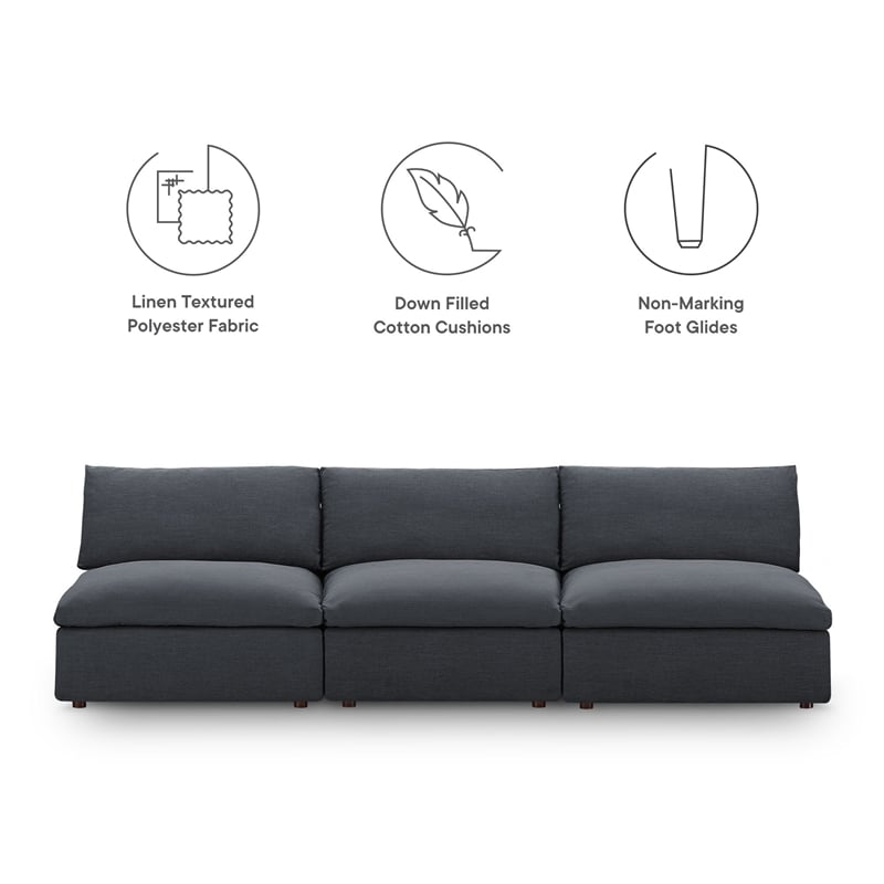 Maklaine Contemporary Polyester Fabric Armless Sectional Sofa in Gray