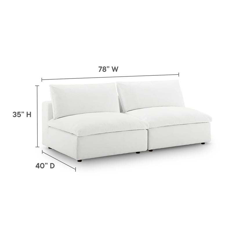 Maklaine Contemporary Polyester Fabric Armless Sectional Loveseat in White