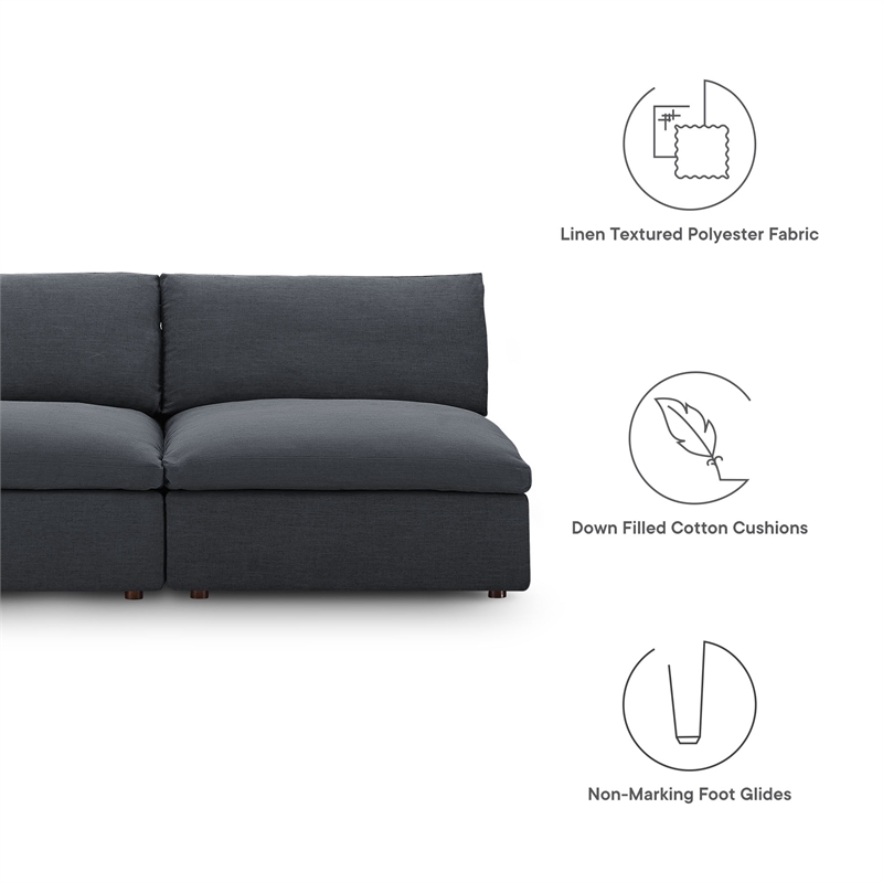 Maklaine Contemporary Polyester Fabric Armless Sectional Loveseat in Gray