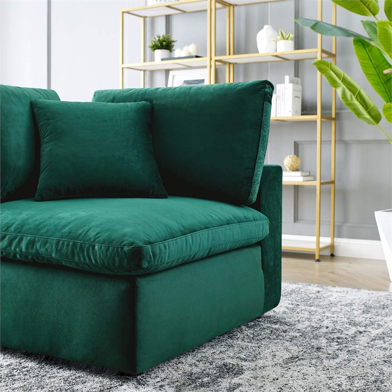 Maklaine Down Filled Performance Velvet Corner Chair in Green