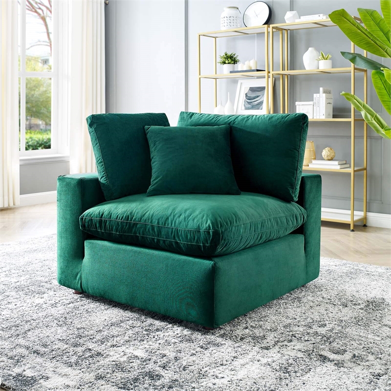Maklaine Down Filled Performance Velvet Corner Chair in Green