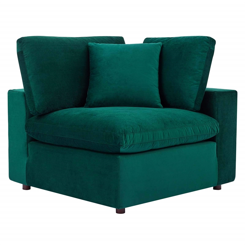 Maklaine Down Filled Performance Velvet Corner Chair in Green