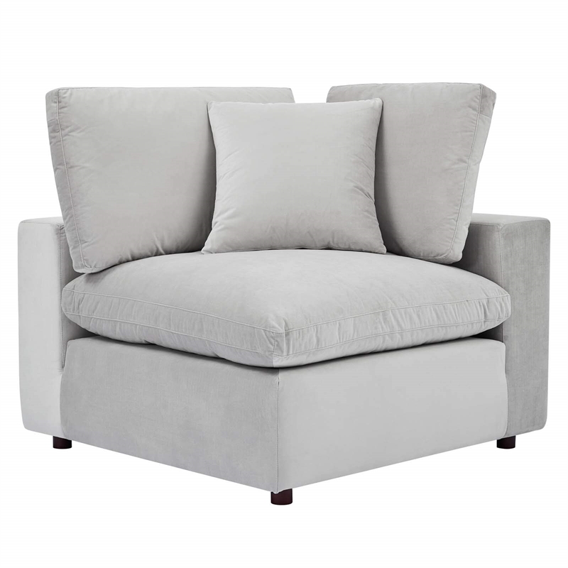 Maklaine Down Filled Performance Velvet Corner Chair in Light Gray