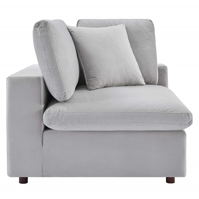 Maklaine Down Filled Performance Velvet Corner Chair in Light Gray
