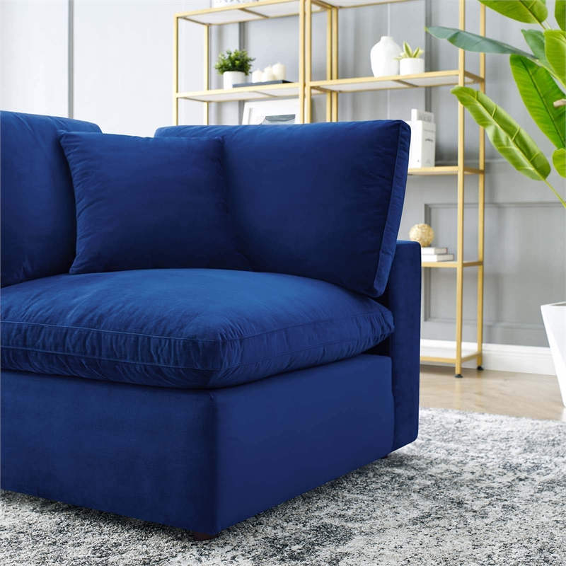 Maklaine Down Filled Performance Velvet Corner Chair in Navy