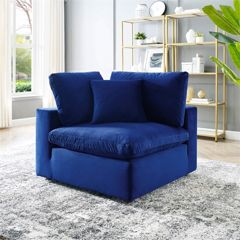 Maklaine Down Filled Performance Velvet Corner Chair in Navy