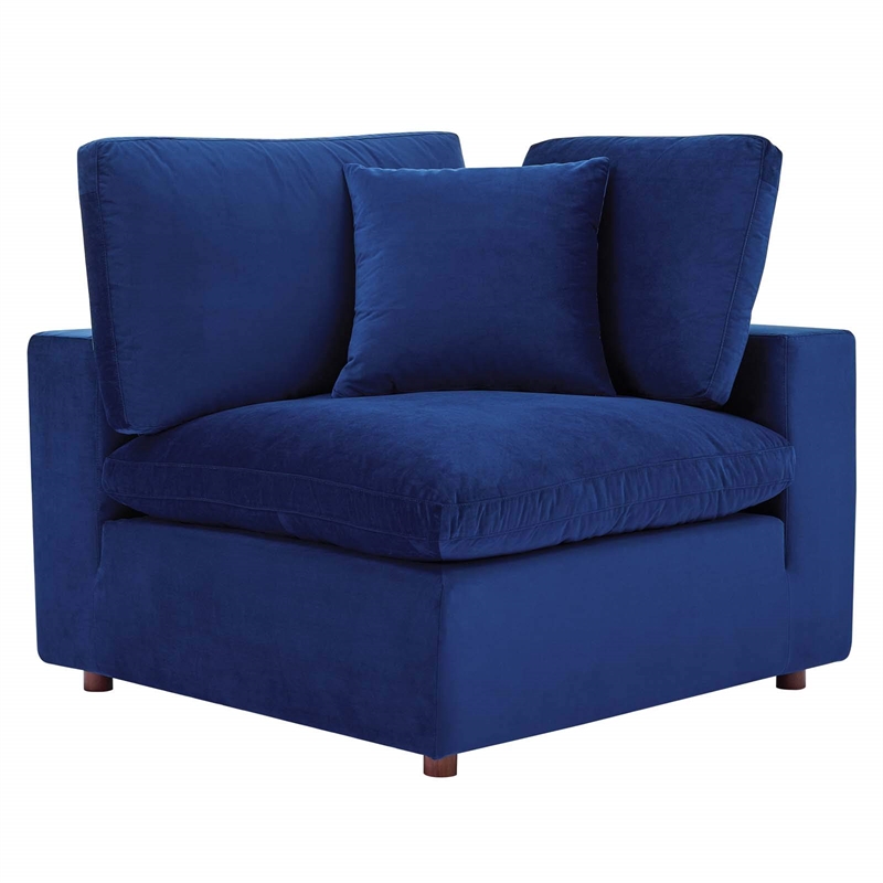 Maklaine Down Filled Performance Velvet Corner Chair in Navy