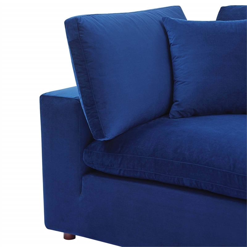 Maklaine Down Filled Performance Velvet Corner Chair in Navy