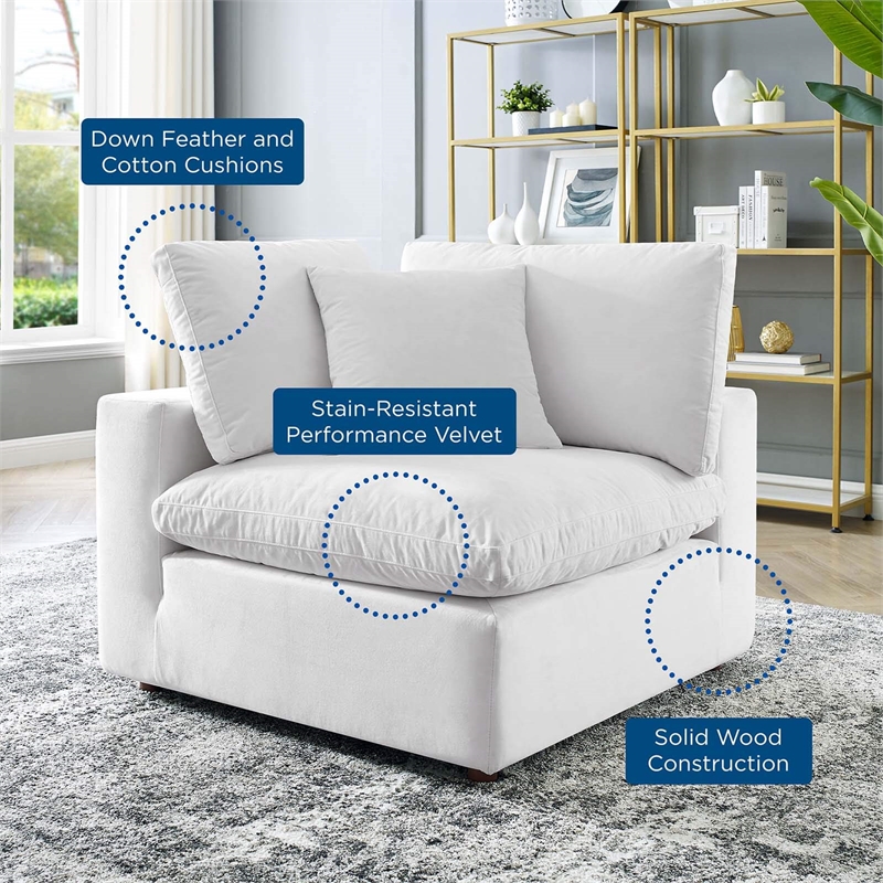 Maklaine Down Filled Performance Velvet Corner Chair in White